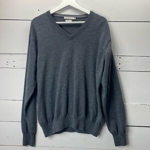 PETER MILLAR 100% Merino Wool V-Neck Sweater in Grey Mens Size XL
